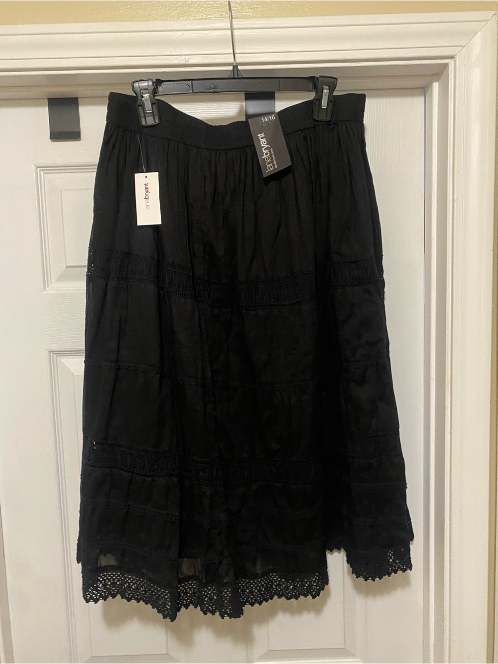 Lane Bryant Black Crochet-Hem A-Line Midi Skirt